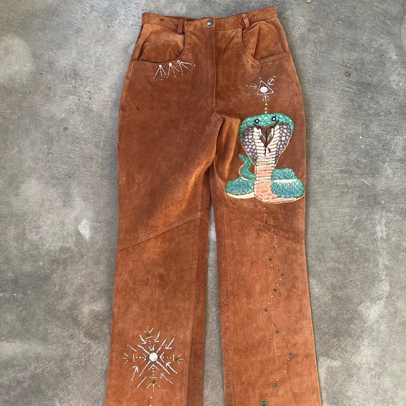 Handmade Vintage High Waist Suede Pants - Sequin work - Picture 1 of 12